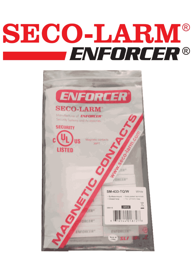 [10PKW] Seco-Larm 10PKW  -Paquete de 10 Contactos magnéticos SM433TQ/W  BLANCOS de sobreponer 1-1/4" (31mm) Gap Compatible paneles DSC / RISCO / BOSCH