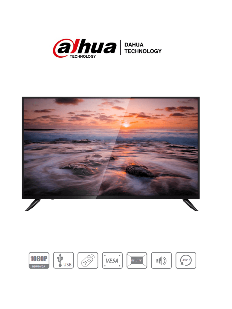 [DHI-LM43-F200] DAHUA LM43-F200 -Pantalla profesional de 43" FHD, ideal para sistemas CCTV. Diseñada para operar 24/7, con conectividad VGA y HDMI, altavoces integrados, brillo de 330 cd/m² y tiempo de respuesta de 8 ms.