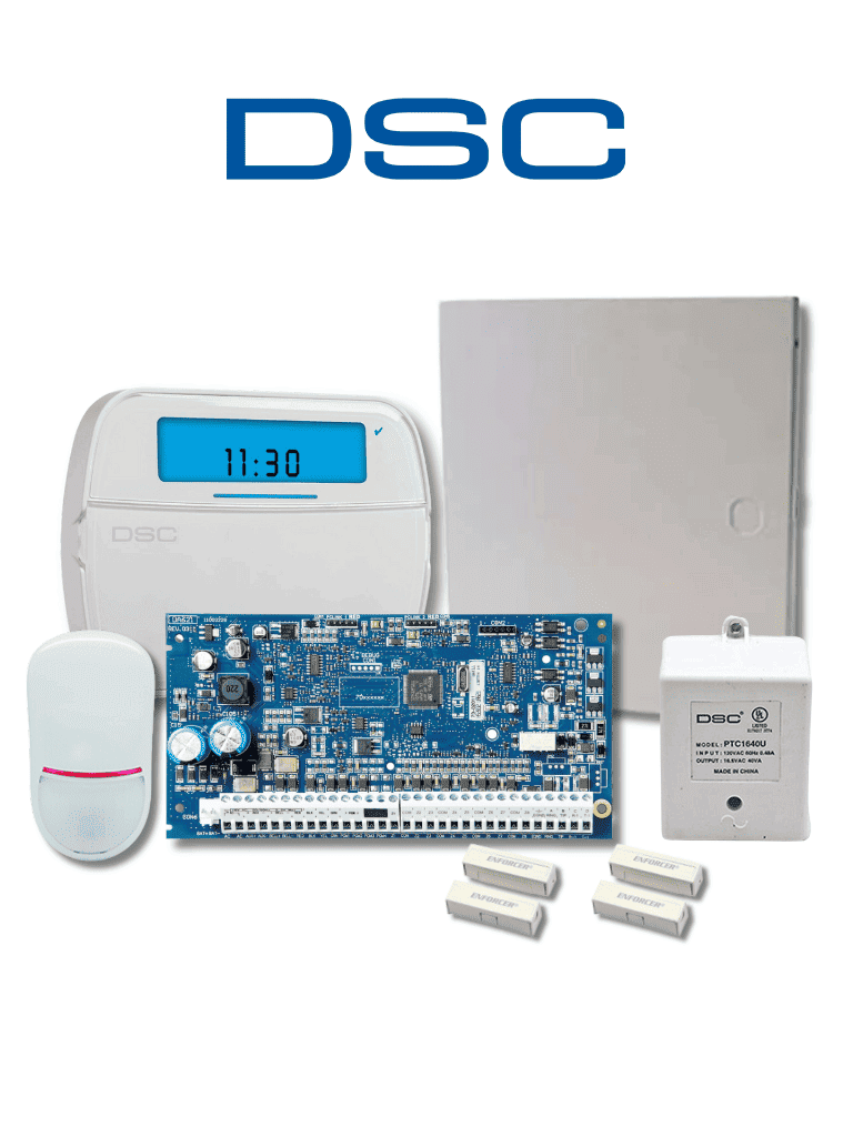 [NEO-ICON-SB] DSC NEO-ICON-SB - Paquete SERIE NEO con panel HS2032 de 8 zonas cableadas expandible a 32/Teclado de Iconos HS2ICN /Sensor PIR LC200- PI Cableado/2 contactos blancos cableados/Transformador/Gabinete GTVCMX003/Sin Batería/