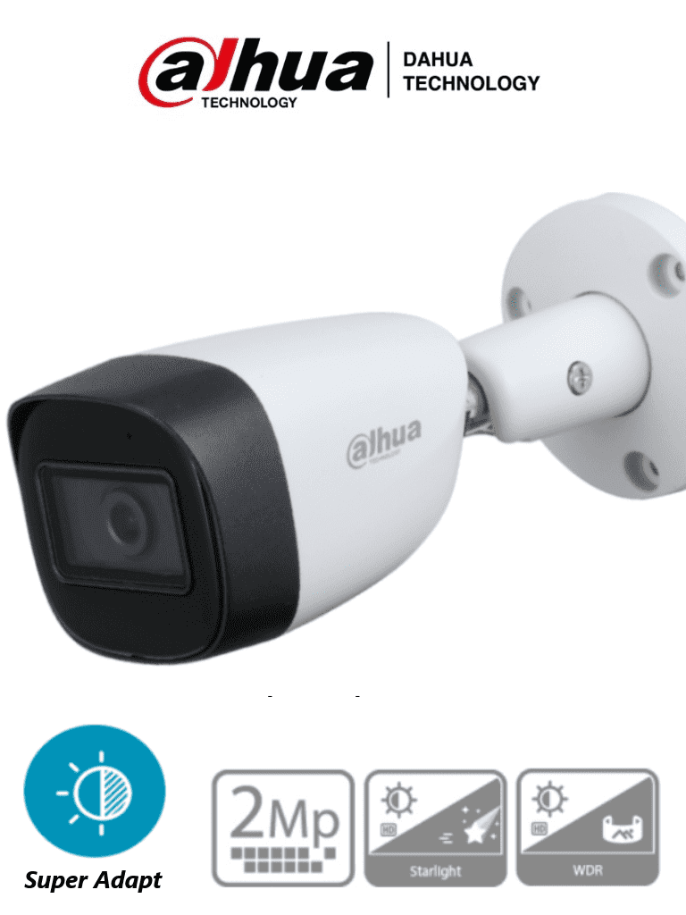 [HAC-HFW1231CMN-0280B] DAHUA HAC-HFW1231CM-28 - Camara Bullet 1080p/ Super Adapt/ Metalica/ Lente de 2.8mm/ WDR Real de 130 dB/ 107 Grados de Apertura/ 30 Mts de IR/ IP67/ Soporta CVI/AHD/TVI y CBVS/ Ideal para Contrastes de Luz/