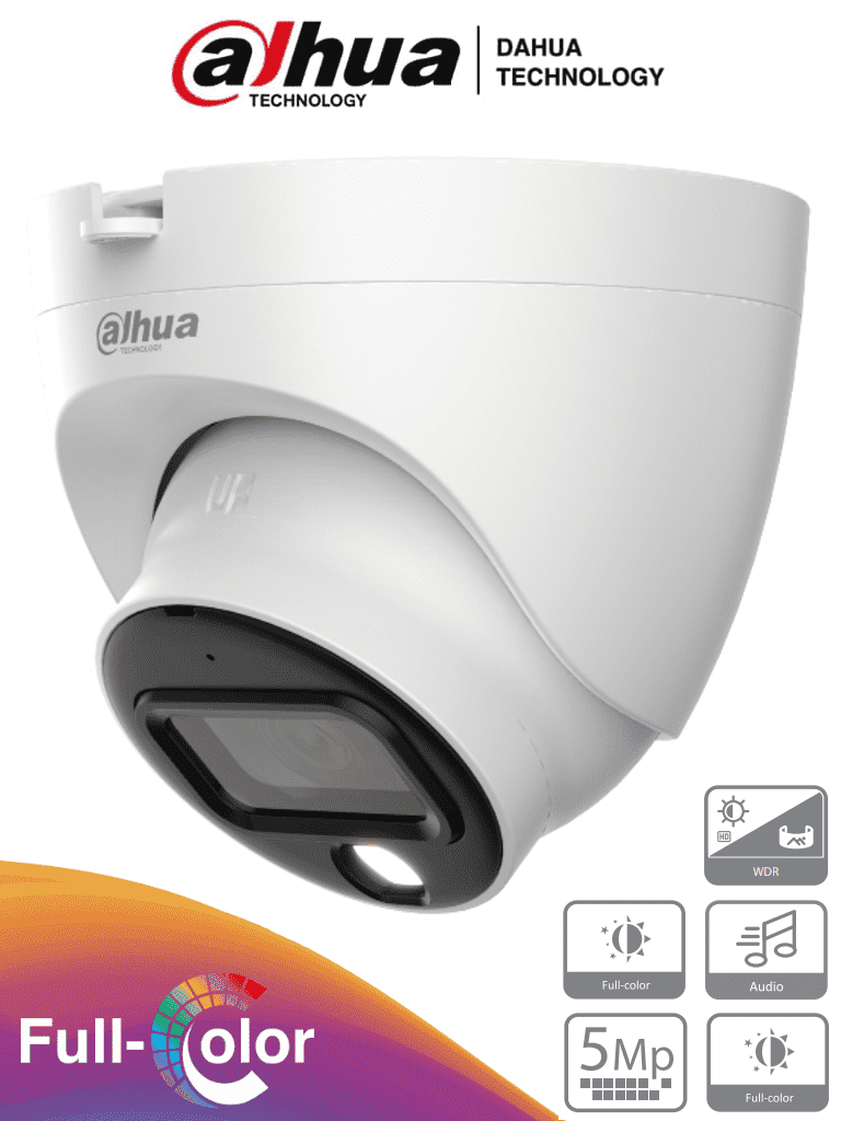 [DH-HAC-HDW1509TLQN-A-LED-0360B-S2] DAHUA HAC-HDW1509TLQ-A-LED - Cámara Domo Full Color de 5 MP con micrófono integrado y lente de 3.6 mm con 88° de apertura. Ofrece imagen a color 24/7, WDR real de 120 dB, LEDs para 20 metros. Resistente al agua con clasificación IP67