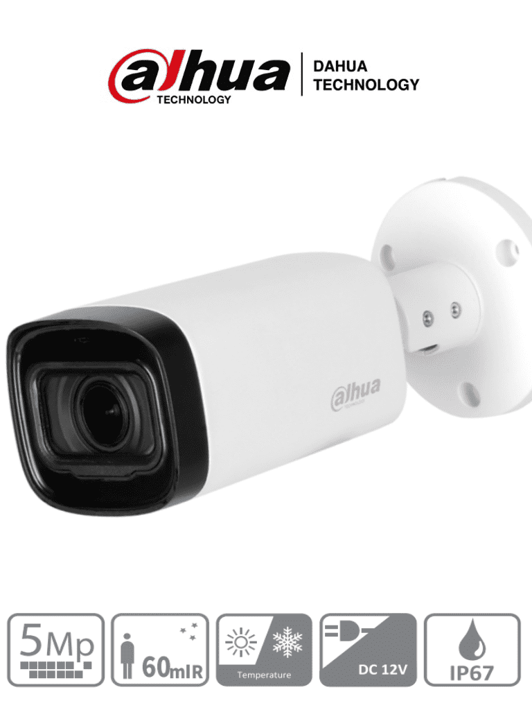 [DH-HAC-HFW1500RN-Z-IRE6-2712-S2] DAHUA HAC-HFW1500R-Z-IRE6 - Camara Bullet de 5 Megapixeles/ Lente Motorizado de 2.7 a 12 mm/ IR de 60 Mts/ Metálica/ IP67/ BLC/HLC/DWDR/ Soporta: CVI/CVBS/AHD/TVI/