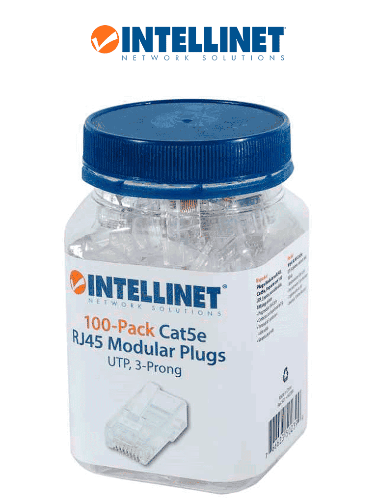 INTELLINET - 502399 - PLUG RJ45 CAT5E SOLIDO UTP BOTE 100 PZAS ORO 15-MICRAS