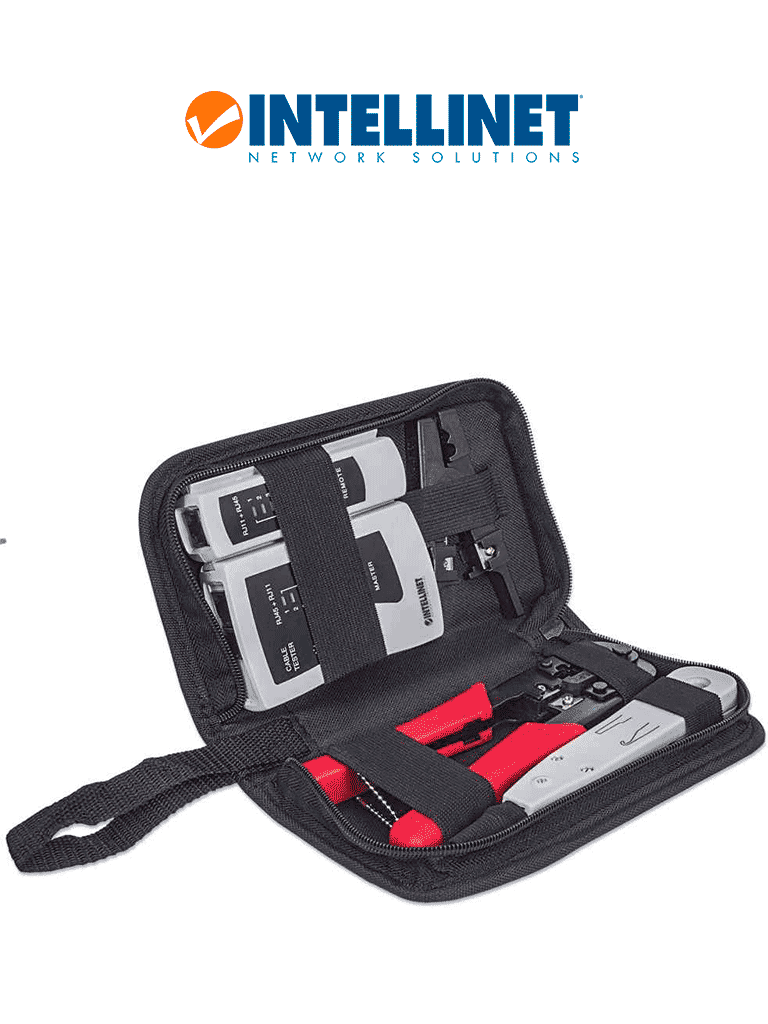 [780070] INTELLINET 780070 - Kit de herramientas para red de 4 piezas: probador de cable UTP, ponchadora, pinza crimpeadora y pelador de cable