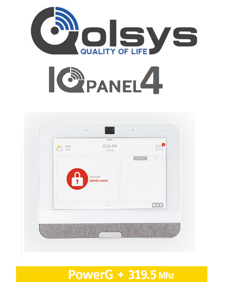 [IQP4004] QOLSYS IQP4004 - Sistema de Alarma IQPanel4 Autocontenido , con Pantalla Táctil de 7", Power G 915 Mhz + Qolsys S-Line 319.5 Mhz. Con 4 Bocinas integradas (4W). Para la plataforma Alarm.com