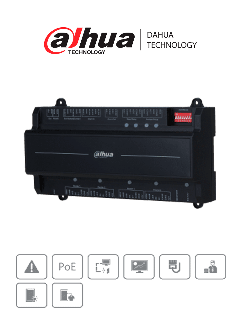 [DHI-ASC2202B-D] DAHUA ASC2202B-D - Panel de Control de Acceso de 2 Puertas y 4 Lectoras/ TCP/IP/ Wiegand/ 100,000 Usuarios, 3,000 Huellas y 500,000 Registros/ Soporta Interlock, Anti-passback, Desbloqueo Remoto/ Funcion WatchDog