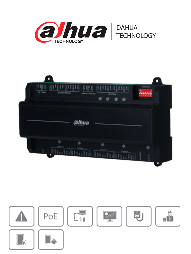 [DHI-ASC2204B-S] DAHUA ASC2204B-S  - Panel de Control de Acceso para 4 Puertas y 4 Lectoras/  TCP/IP/ Comunicación RS-485 y Wiegand/ 100,000 Usuarios, 3,000 Huellas y 500,000 Registros/ Soporta Interlock, Anti-passback, Desbloqueo Remoto/ Funcion WatchDog/