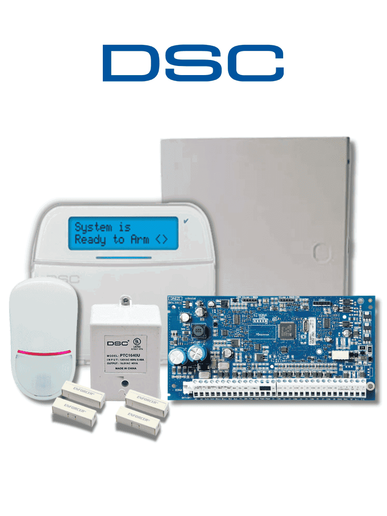 [NEO-LCD-SB] DSC NEO-LCD-SB -Paquete SERIE NEO con panel HS2032 de 8 zonas cableadas expandible a 32 / Teclado Alfanumérico HS2LCDN / Sensor PIR LC-200 Cableado / 2 contactos cableados / Transformador / Gabinete GTVCMX003 / Sin Batería