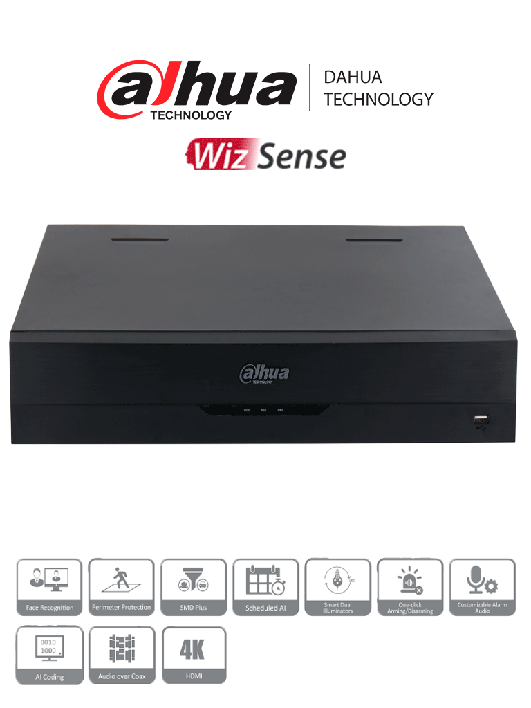 [DH-XVR5432L-4KL-I3] DAHUA DH-XVR5432L-4KL-I3 - DVR de 32 Canales 4k/ WizSense/ H.265+/ Hasta 32 Canales IP/ 6 Canales de Reconocimiento Facial/ Codificación IA/ 4 Bahías para Discos Duros/ IoT&POS/