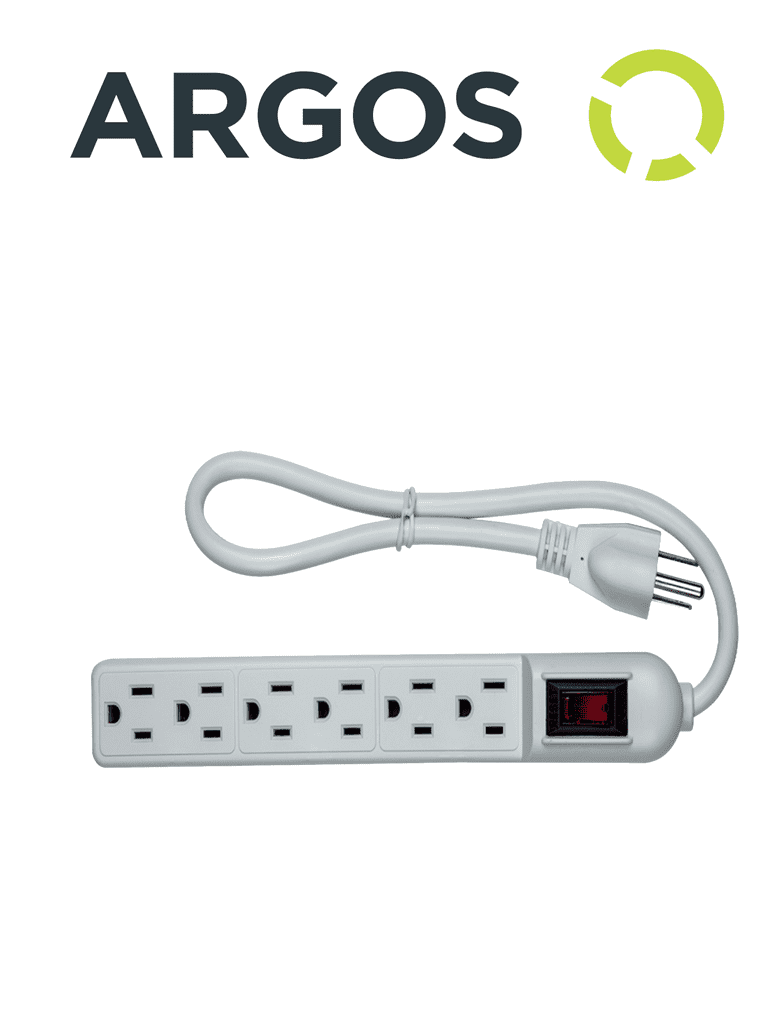 [9700250] ARGOS 9700250 - Barra multicontactos con supresor de picos / 6 tomas aterrizadas / Uso interior / Color blanco / 110-125V AC / 1875W /