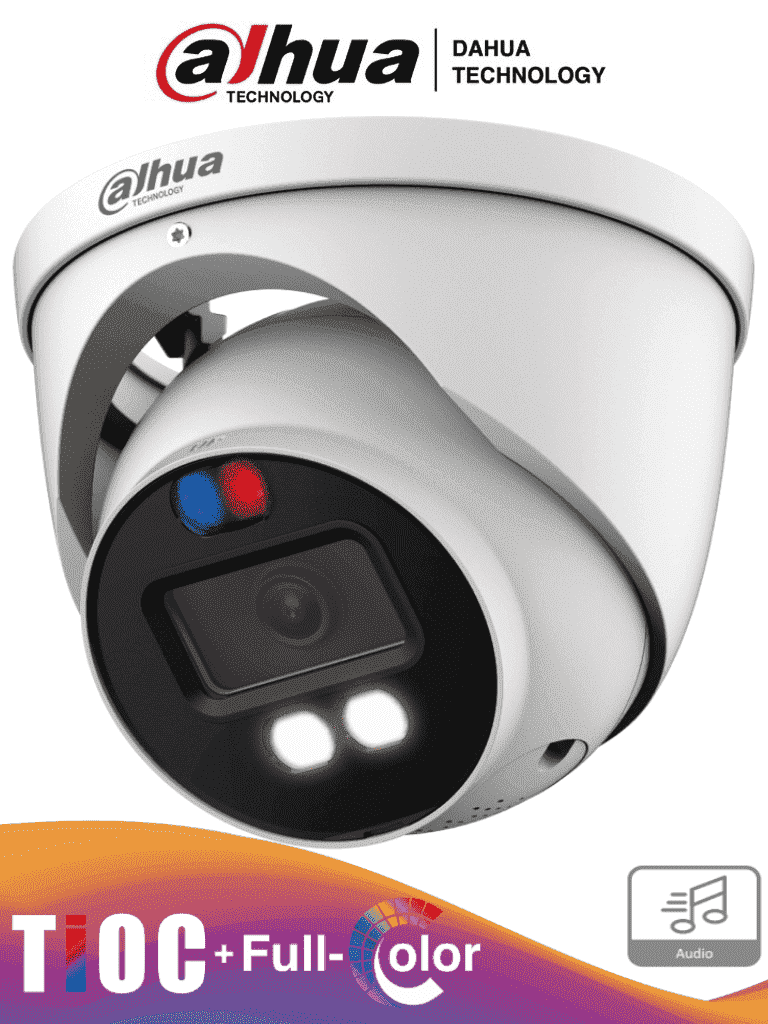 [DH-HAC-ME1509HN-A-PV] DAHUA HAC-ME1509H-A-PV-S2 -  Camara Domo TioC de 5 Megapixeles/ Iluminador Dual Inteligente/ Lente de 2.8mm/ 111 Grados de Apertura/ 40 Metros de Iluminación Visible e IR/ Estrobo de Luz Roja y Azul/ Super Adapt/ Microfono Integrado/ WDR Real/