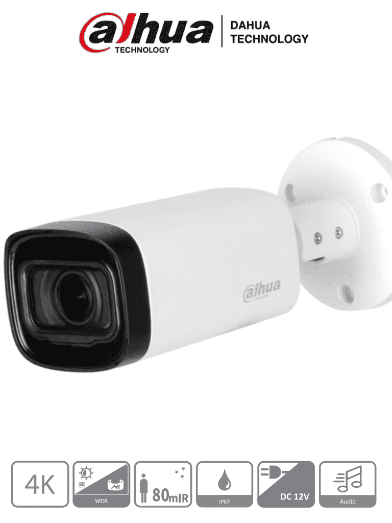 [DH-HAC-HFW1801RN-Z-A] DAHUA DH-HAC-HFW1801RN-Z-A - Camara Bullet de 4k/ 8 Megapixeles/ Lente Motorizado de 2.7-13.5/ IR de 80 Mts/ Super Adapt/ Microfono Integrado/ WDR Real de 120/ IP67/