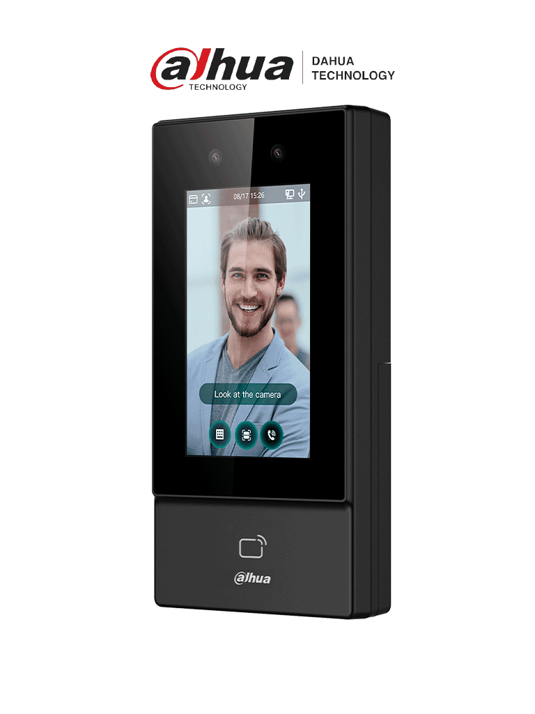 [DHI-ASI6213S-D] DAHUA ASI6213S-D - Control de Acceso para Exterior con Reconocimiento Facial, pantalla táctil de 4.3", soporta 6000 usuarios, rostros y contraseñas, 10,000 tarjetas ID 125 KHz, 50 administradores, 300,000 registros. Comunicación TCP/IP, IP65.