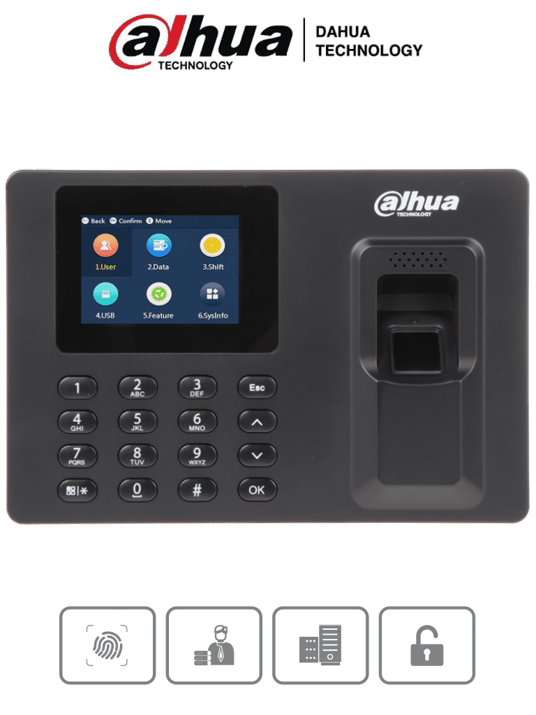 [DHI-ASA1222E] DAHUA DHIASA1222E - Control de Asistencia con Huella Digital, Contraseña y Gestión de Turnos, Capacidad 1000 Usuarios, 100,000 Eventos, Exportación USB