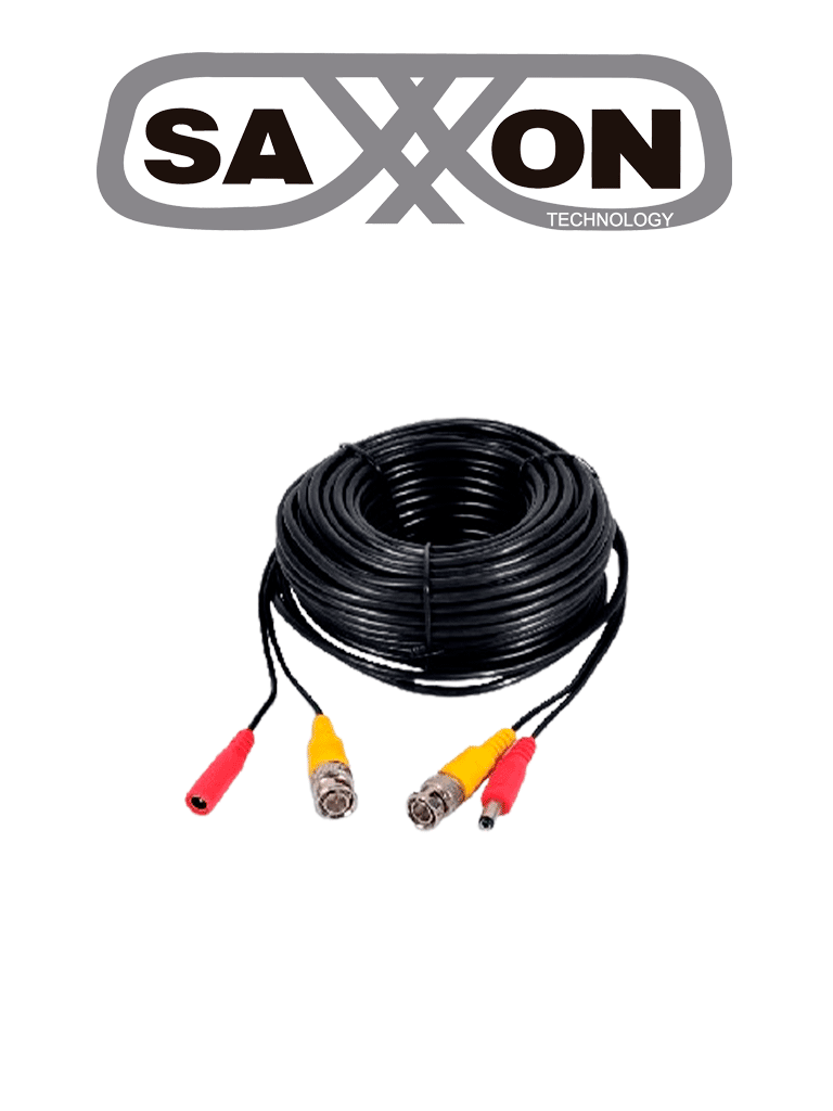 SAXXON SXWB30 -  Cable Coaxial Armado / Siamés / Conector BNC RG59 + Conector de Energía / 30 Metros / Para Cámaras 4K / 100% Cobre / Uso interior /