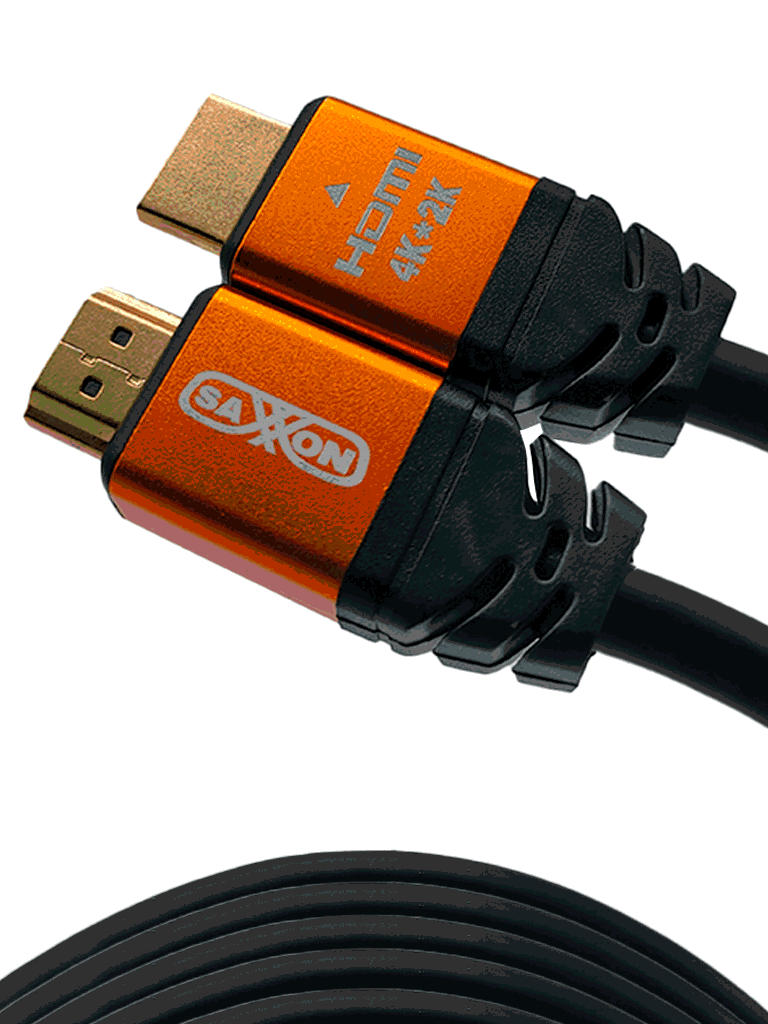 SAXXON SX150HDC - Cable HDMI de 15 metros de alta velocidad / Versión 2.0 / Resolución 4K / Canal de retorno de audio (ARC) / Video 3D / Blindado para reducir interferencias / Chapado en oro / Alta resistencia y durabilidad.