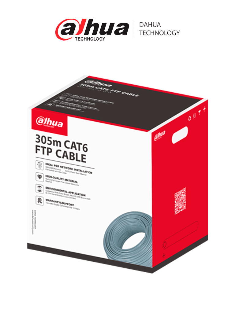[DH-PFM920I-6F-C] DAHUA DH-PFM920I-6F-C Bobina de cable UTP/ 305m FTP CAT6 / caja FTP CAT6, alimentación a través de Ethernet/ Material conductor de cobre libre de oxígeno de alta pureza/ Cubierta exterior de PVC personalizada/ clase de retardante de llama certificado