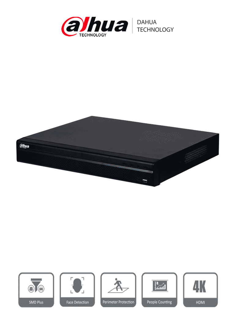 [DHI-NVR4232-16P-4KS3] DAHUA DHI-NVR4232-16P-4KS3 NVR de 8 MP / 4k / 32 Canales IP / 16 Puertos PoE / Rendimiento de 160 Mbps/ Smart H.265+/ 2 Bahías de disco duro/ 4&2 E&S de Alarma/ Soporta cámaras WizSense/ 2 canales SMD Plus