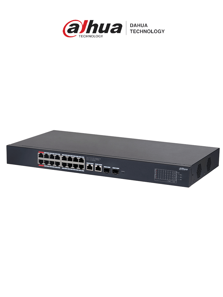 [DH-CS4220-16GT-135] DAHUA DH-CS4220-16GT-135 Switch Poe de 16 Puertos Gigabit/ Poe Inteligente/ Puerto Rojo de 90W/ 135 Watts Totales/ 2 Puertos SFP/Poe Watchdog/ Switching 40 Gbps/ Protección de Descargas/ Plataforma DoLynk Care