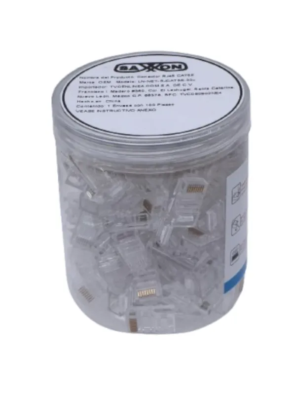 [LN-NET-RJCAT5E-30U] TCE LN-NET-RJCAT5E-30u - Bote con 100 Plugs RJ45 Cat5e, Sin Blindaje, Chapado en Oro 30 Micras, Conector Modular para Redes Ethernet y Cableado Estructurado