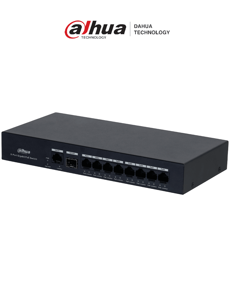 [DH-PFS3110-8GT-65] DAHUA DH-PFS3110-8GT-65 - Switch PoE inteligente con 8 puertos Gigabit, 60W de potencia total y switching de 20 Gbps. Ideal para alimentar y conectar dispositivos IP con protección contra descargas eléctricas.