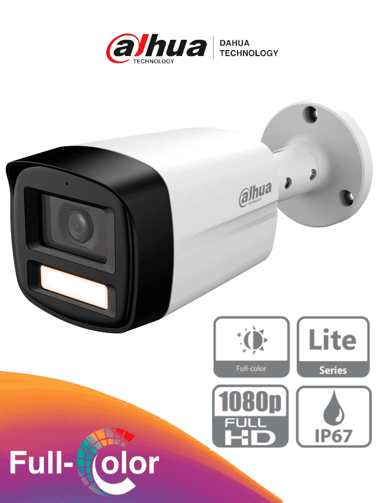 [DH-HAC-HFW1209TLMN-LED-S3] DAHUA DH-HAC-HFW1209TLMN-LED-0280B-S3 - Cámara Bullet de 2MP Full Color en 1080p con lente de 2.8mm, ángulo de 108° y alcance de iluminación de 40m, DWDR, IP67 compatible con CVI/CVBS/AHD/TVI.