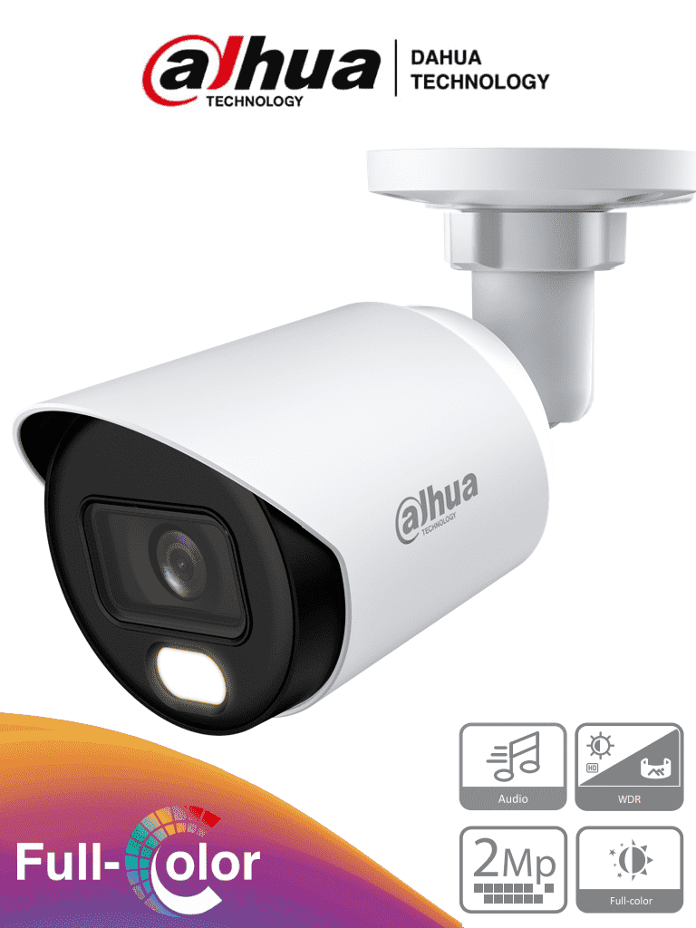 [DH-HAC-HFW1239TN-A-LED-0360B-S3] DAHUA DH-HAC-HFW1239TN-A-LED-0360B-S3 - Cámara Bullet Full Color de 2 Megapixeles 1080p, micrófono integrado, lente de 3.6mm, WDR 130dB, LEDs para 20m, protección IP67 y tecnología Starlight.