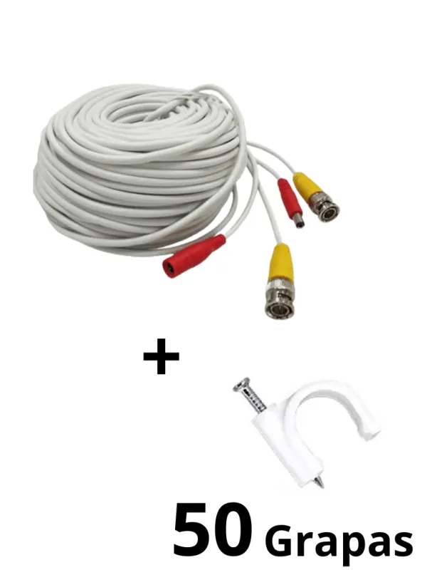 [LMG-BNC20WLMG5MM] TCE-BNC20WLMG5-Paquete de Cable Siames Armado Blanco de 20 Metros con Bolsa de 50 Grapas de Pared Blancas de 5mm