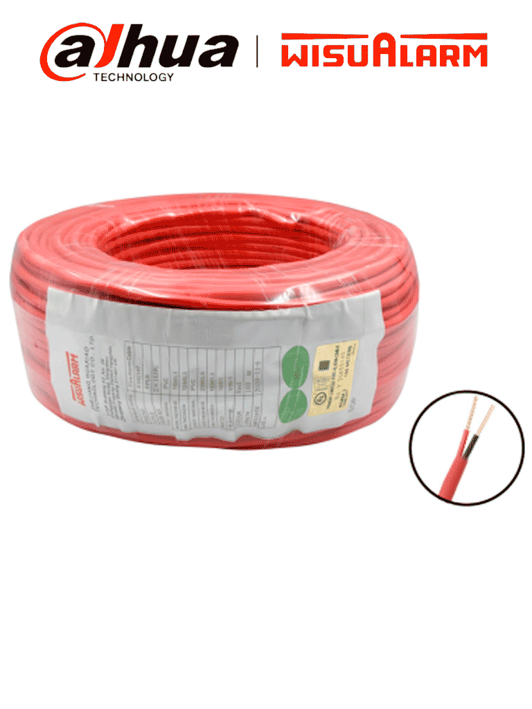 [2X14AWG-U] DAHUA WISUALARM 2X14AWG-U - Bobina de 305 metros de cable sin blindaje para alarma de Incendio, Listado por UL, Revestimiento de PVC UL105 °C de alta resistencia al fuego, Fabricado con aislamiento de cloruro de polivinilo UL105 °C altamente ignífugo
