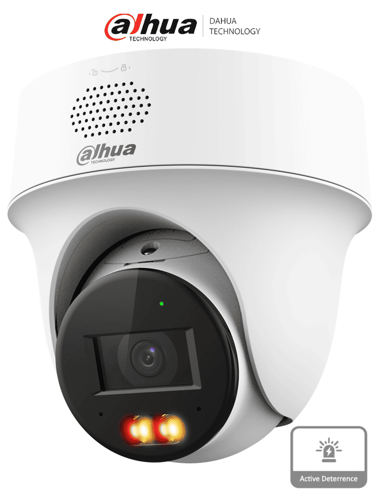 [DH-IPC-PT1239H-PV] DAHUA IPC-PT1239H-PV-0280B - Cámara PT IP domo de 2 Megapixeles / Lente de 2.8 mm/ 30 Metros de Iluminación Dual Inteligente/ Audio dos vías/ Detección de humanos y vehículos/ Protección Perimetral/ Disuasión activa/ PoE/ IP66/