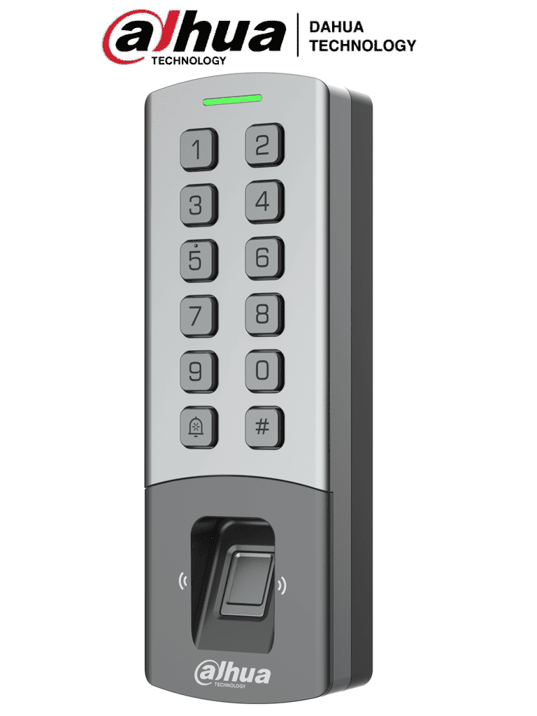DAHUA DHI-ASI1212M-DW - Control de Acceso Antivandalico Exterior Wi-Fi/ Soporta 10,000 Usuarios, Passwords y Tarjetas ID / 3,000 Huellas / Teclado Mecanico/ RS-485 y Wiegand/ TCP/IP / Alimenta Cerradura 12V / IP65/ IK08 /