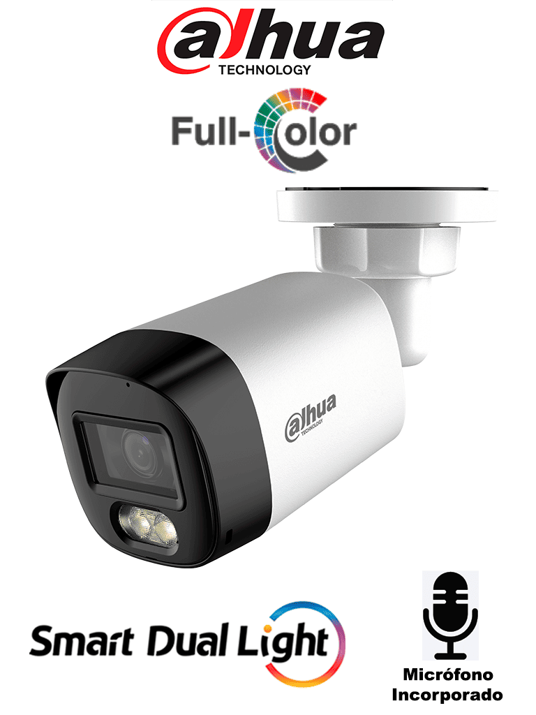 [DH-HAC-HFW1500RLN-IL-A-S3-DIP] DAHUA DH-HAC-HFW1500RLN-IL-A-S3-DIP - Camara Bullet de 5 Megapixeles/ Iluminación Dual Inteligente + FullColor/ Lente de 2.8mm/ 106 Grados de Apertura/ 20 Metros de IR y Luz Visible/ Micrófono Integrado/ IP67/ Soporta: CVI/CVBS/AHD/TVI/