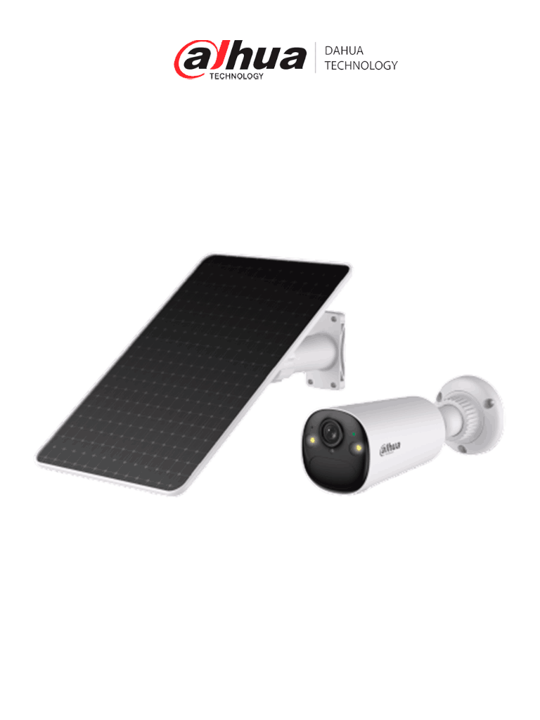[DH-KIT/BF4CP-4G-XL/M0508] DAHUA  DH-KIT/BF4CP-4G-XL/M0508- Kit cámara bullet 4G con panel solar con batería incluida/ 4 Megapíxeles/AOV (Always-On Video)/ 122.5°/ Alarma de Luz y Sonido/ Audio Bidireccional/ Detección de humanos y vehículos/Ranura para Micro SD/ IP66/