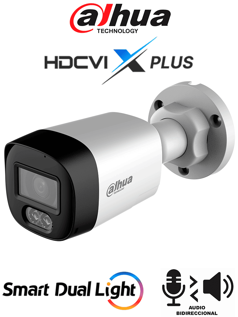 [DH-HAC-HFW1500RLN-IL-T] DAHUA DH-HAC-HFW1500RLN-IL-T - Cámara Bullet Full Color de 5 Megapixeles/Audio 2 vías/ Iluminador Dual Inteligente Mediante IR y Luz Calida/ Leds para 30 Metros/ DNR Para Reducción de Ruido en Imagen/ WDR de 120 dB/Lente de 2.8 mm/Policarbonato
