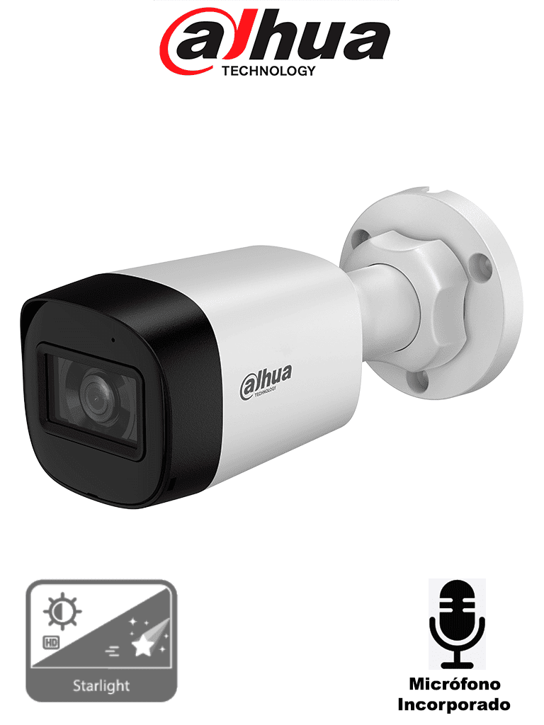 [DH-HAC-HFW1500RLN-A-S3-DIP] DAHUA DH-HAC-HFW1500RLN-A-S3-DIP - Cámara Bullet de 5 Megapíxeles Starlight/ Micrófono Integrado/ Lente de 2.8mm/ Hasta 30 mts de Iluminación Inteligente/ IP67