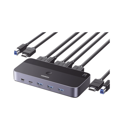 [15707] Conmutador KVM HDMI 4K | HDMI 2.0 | 2 Entradas 1 Salida | 4 Puertos USB 3.0 (3 USB-A *1 USB-C) | Soporta 4K@60Hz | HDR | Indicador Led | Compatible Win, MacOs y Linux | Carcasa de Aluminio.