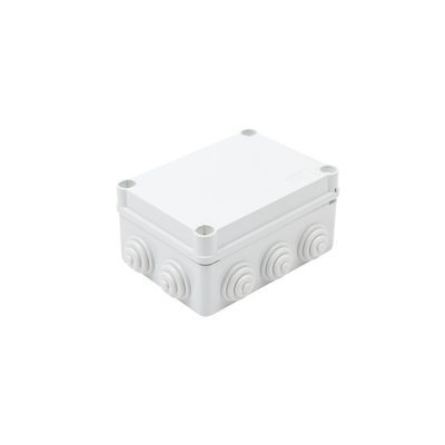 Caja Estanca de PVC Para Derivación y Conexión, 10 Entradas, Tapa con Tornillo de 1/4 de Vuelta, 150x110x70 mm (Área interna), Uso Exterior IP55, Material que no Propaga el Fuego y Libre de Hálogenos