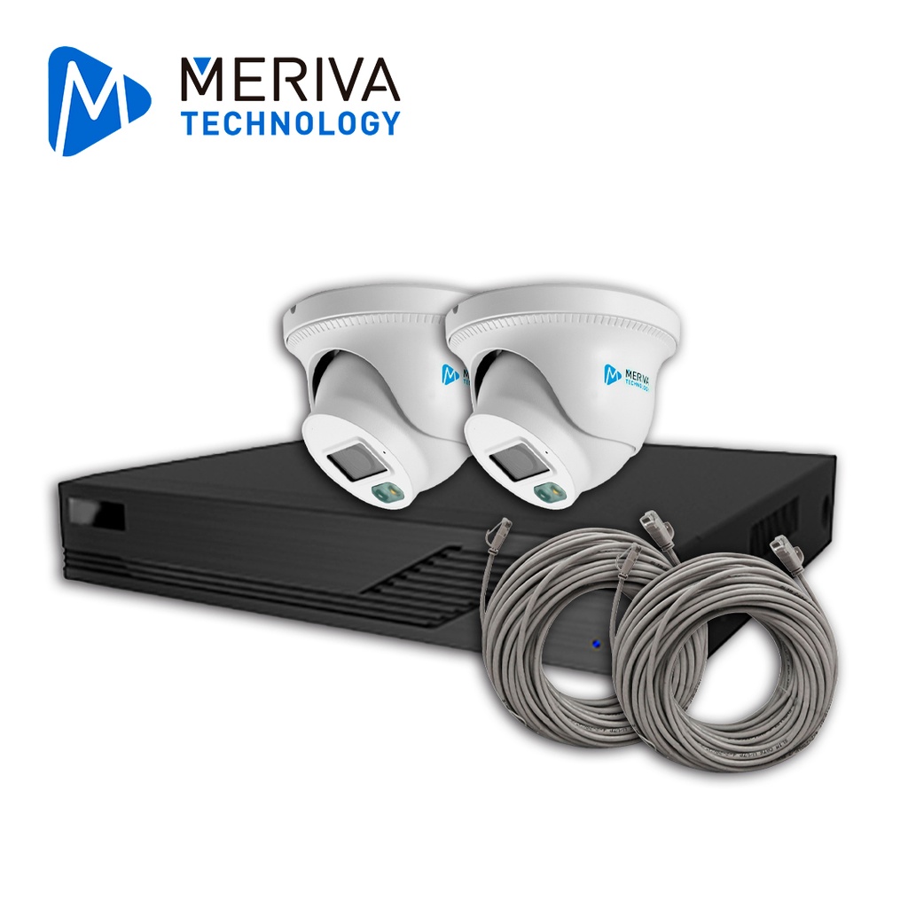 KIT DE VIDEOVIGILANCIA IP MERIVA TECHNOLOGY MKIP2MP-2T-4P 2 CÁMARAS TURRET IP MTD-203D DE 2MP LUZ DUAL CON MICROFONO INTEGRADO MIA 2.0 VIDEO ESTRUCTURADO - NVR MNVR-1744-4P CON POE INTEGRADO 4 CANALES / MIA 2.0 / LPR / ALMACENAMIENTO HASTA 10TB - 2 PATCH CORD CAT6 **NO INCLUYE HDD**SIN CAJA**