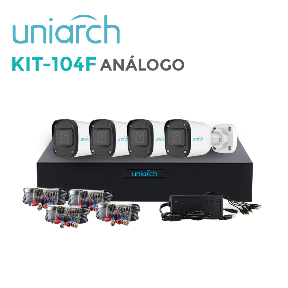 [KIT-104F] KIT 4X4 HD 2MP UNIARCH KIT-104F / 4CAMARAS-BULLET-UAC-B112-F28 /  2MP /  XVR-104F-4CH-ANALOGICOS-2CH-IP/  4CABLES-PREPONCHADOS-18 MTS /  1DISTRIBUIDOR-ENERGIA-4SALIDAS / FUENTE-12VDC