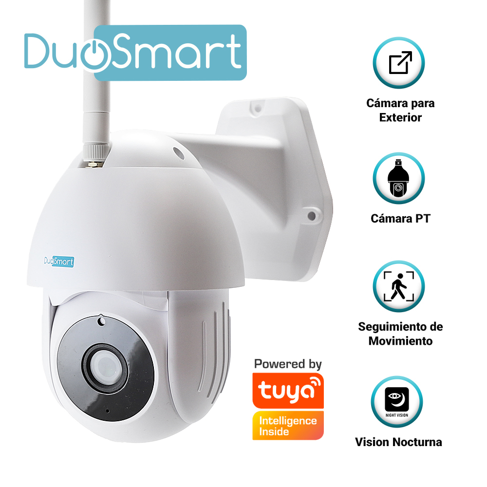 [E70] CAMARA INTELIGENTE PT DUOSMART E70 WIFI 2.4 GHZ PARA EXTERIOR CON AUDIO BIDIRECCIONAL TIPO DOMO 3MP CON MOVIMIENTO SEGUIDOR DE PERSONAS Y VISION NOCTURNA COMPATIBLE CON APP DUOSMART SOPORTA MEMORIA MICROSD DE HASTA 128 GB (NO INCLUIDA)