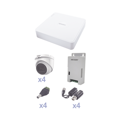 [KEVTX8T4EG/A] KIT TurboHD con Audio 1080p / DVR 4 Canales / 4 Cámaras Domo (exterior 2.8 mm) / Transceptores / Conectores / Fuente de Poder / AUDIO POR COAXITRON