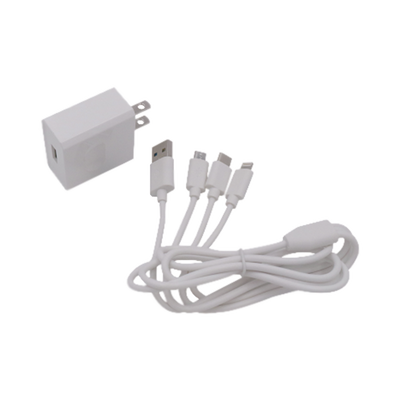 [PL52C] Cargador de pared USB de 5 Vcc 2A / Multi-puertos / USB-C / Micro USB / Tipo C / Lightning (iPhone) / Extensión de cable 1.2 metros