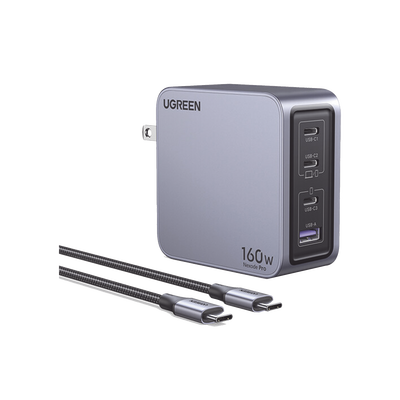 Cargador Rápido GaN / 160W Máximo / 3 USB-C + 1 USB-A / PD3.1 140W / PPS / UFCS / QC5 / Protecciones Múltiples / PC 94-V0