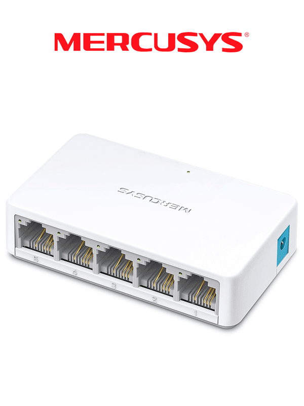 [MS105] MERCUSYS MS105 -   Switch no administrable para escritorio con 5 puertos 10/100 Mbps, diseño compacto y función Plug and Play.