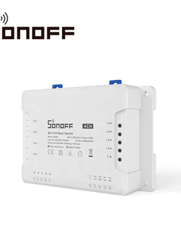 Interruptor Inteligente Con 4 Relevadores Nc/no Sonoff 4ch Pro R3 Wifi 2.4 Ghz Hasta 10amp Por Canal 40 Amp Totales Para Solucion De Smart Home Con Temporizador, Montaje Din Rail Y Tres Modos De Trabajo Para Ios Y Android Compatible Con Alexa/google Home/ifttt (ifttt Requiere Cuenta Vip)