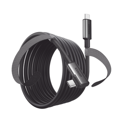 [90629] Cable USB-C a USB-C (Cable Link) | 5 metros (16 pies) | Transferencia de Alta Velocidad | Carga Rápida | Un Extremo Angulado | Caja de Aluminio | Nylon Trenzado.