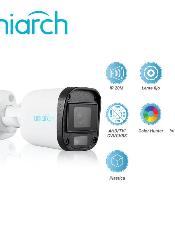 Camara Analoga Mini Bullet Colorhunter Uniarch Uac-b115-f28-w / 5mp / Tvi: 5mp@20fps / Lente-2.8mm / Dwdr / Ir20m / Admite-giro180grados(horizontal+vertical) / Plastica / Ip67 / 12 Vcd