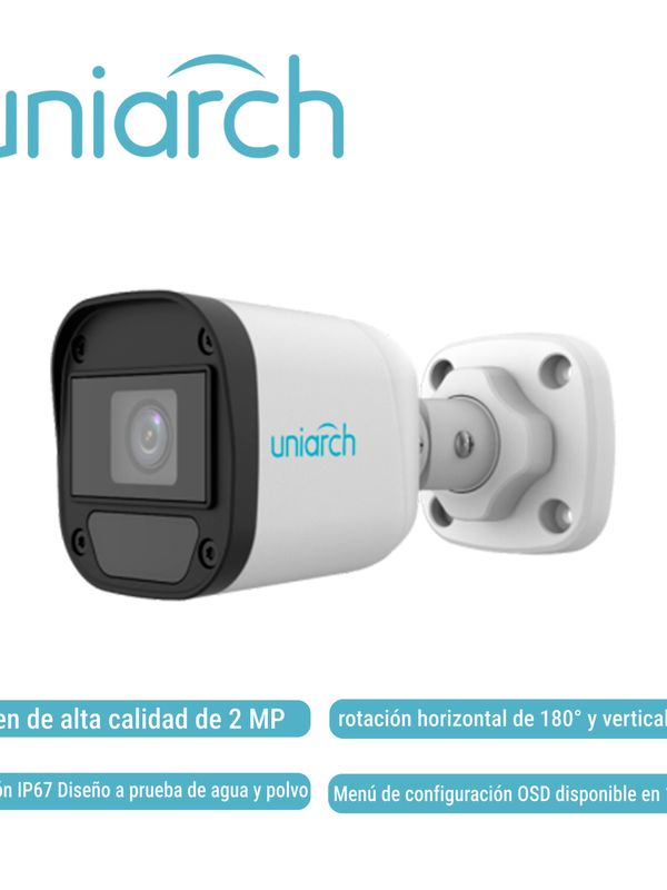 [CA111UNI04] CAMARA ANALOGA BULLET UNIARCH UAC-B112-F28-X-H / 2MP / TVI/AHD/CVI: 1080P@30fps / LENTE-2.8MM / DWDR / IR20M / OSD-MENU / 3DNR / INTERIOR+EXTERIOR / ADMITE-GIRO180GRADOS(HORIZONTAL+VERTICAL) / PLASTICA / IP67 / 12VCD