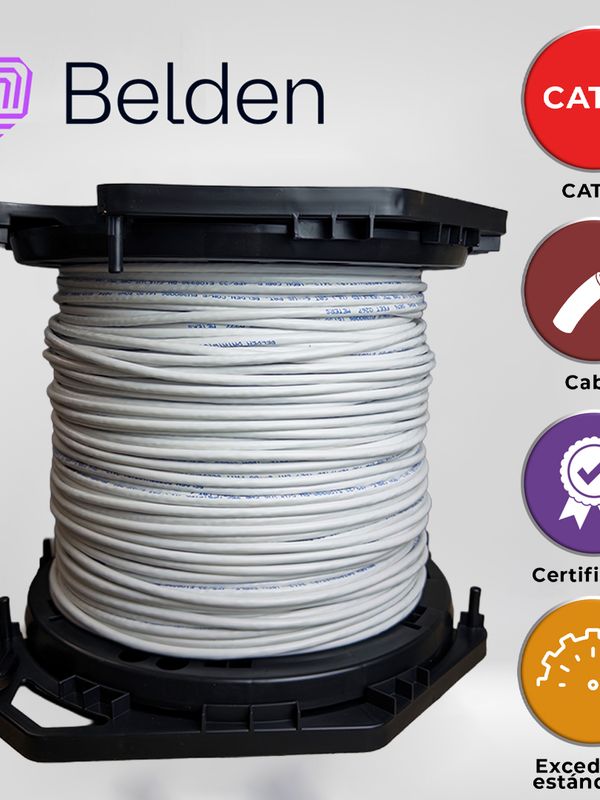 [CB02BBEL03] CABLE UTP CAT6+ BELDEN 2412 009A1000 / INTERIOR / BLANCO / 350MHZ / 4 PARES / 23 AWG / FORRO PVC / CMR / CERTIFICABLE / BOBINA EN CAJA / 1,000 PIES 305 METROS