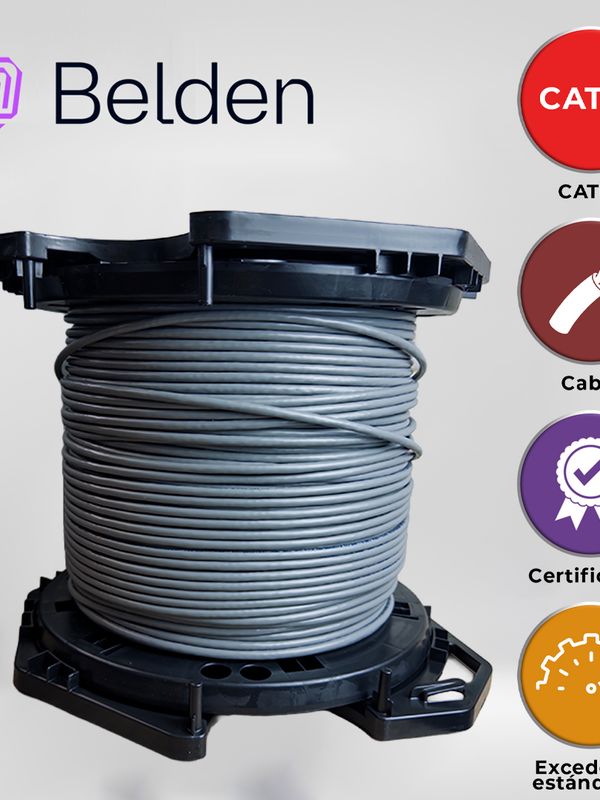 [CB02BBEL06] CABLE UTP CAT6+ BELDEN 2412 008A1000 / INTERIOR / GRIS / 350MHZ / 4 PARES / 23 AWG / FORRO PVC / CMR / CERTIFICABLE / BOBINA EN CAJA / 1,000 PIES 305 METROS
